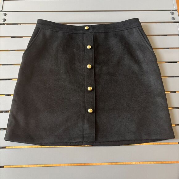 LOFT Mini Skirt Womens 10 Black Faux Suede Stretch Low Waist Button Front NEW - Picture 2 of 8